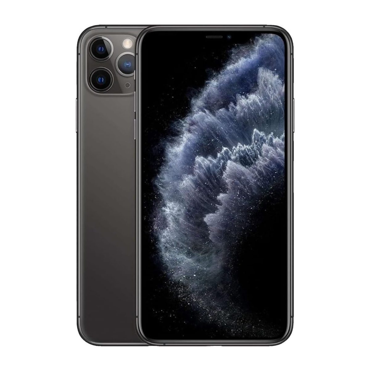 Refurbished iPhone 11 Pro in graphite, unlocked, shown front and back