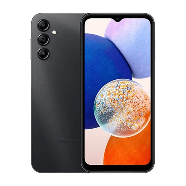 Samsung Galaxy A14 4G unlocked smartphone showing display and rear camera design.