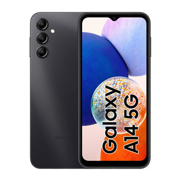 Samsung Galaxy A14 5G unlocked smartphone with large 6.6-inch display and punch-hole front camera.