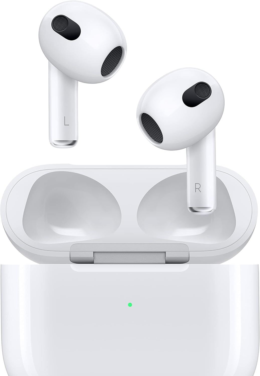 Apple AirPods 3rd Gen wireless earbuds in charging case, featuring left and right earbuds visible.