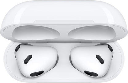 Apple AirPods 3rd Gen inside charging case, showcasing sleek design and compact dimensions.