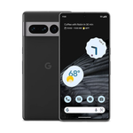 Google Pixel 7 Pro Unlocked smartphone in Obsidian black color with triple rear camera setup and curved display.