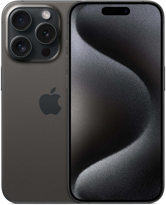iPhone 15 Pro Unlocked in space black color showcasing dual rear cameras and sleek design.