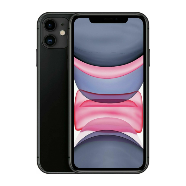 Front view of iPhone 11 with screen on displaying app icons.