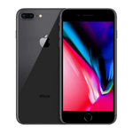 Unlocked iPhone 8 Plus in black color showing front and back view with vibrant display