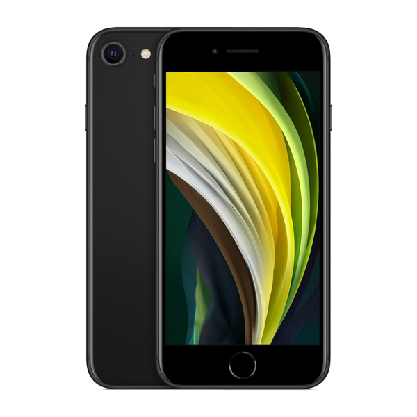 Unlocked iPhone SE 2020 in black color, featuring a 4.7-inch display and sleek design.